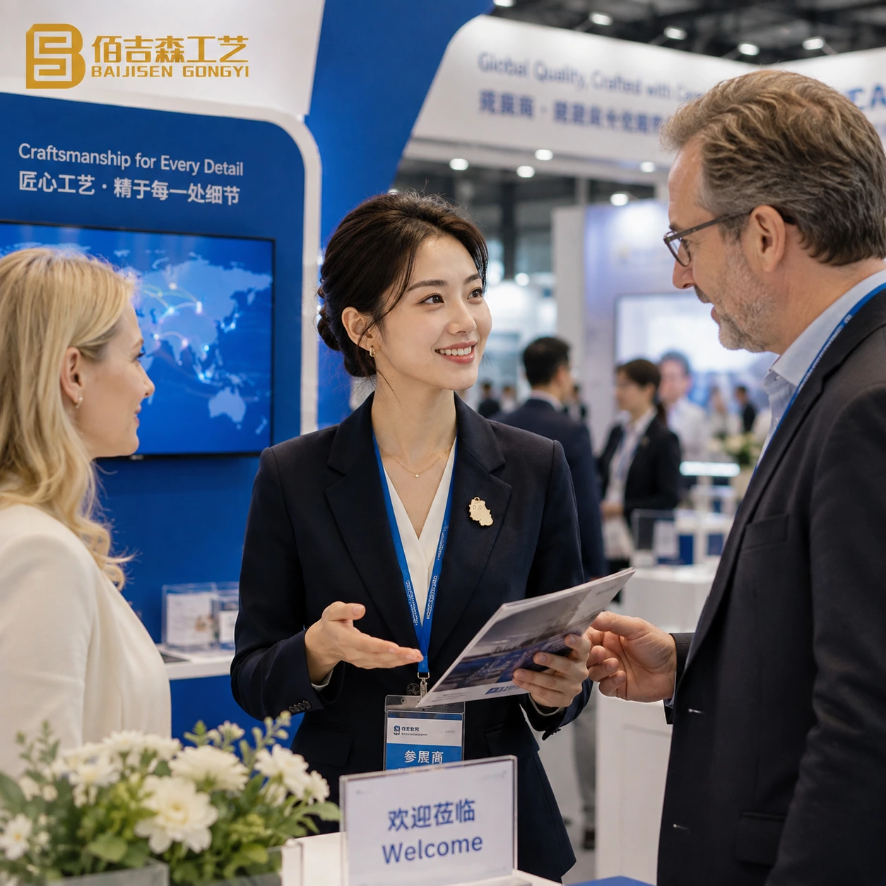 Trade shows wearing lapel pins scene